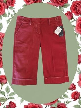 Star City NWT Y2K Retro Mod Red White Contrast Stitch Low Rise Cuffed Capris 9